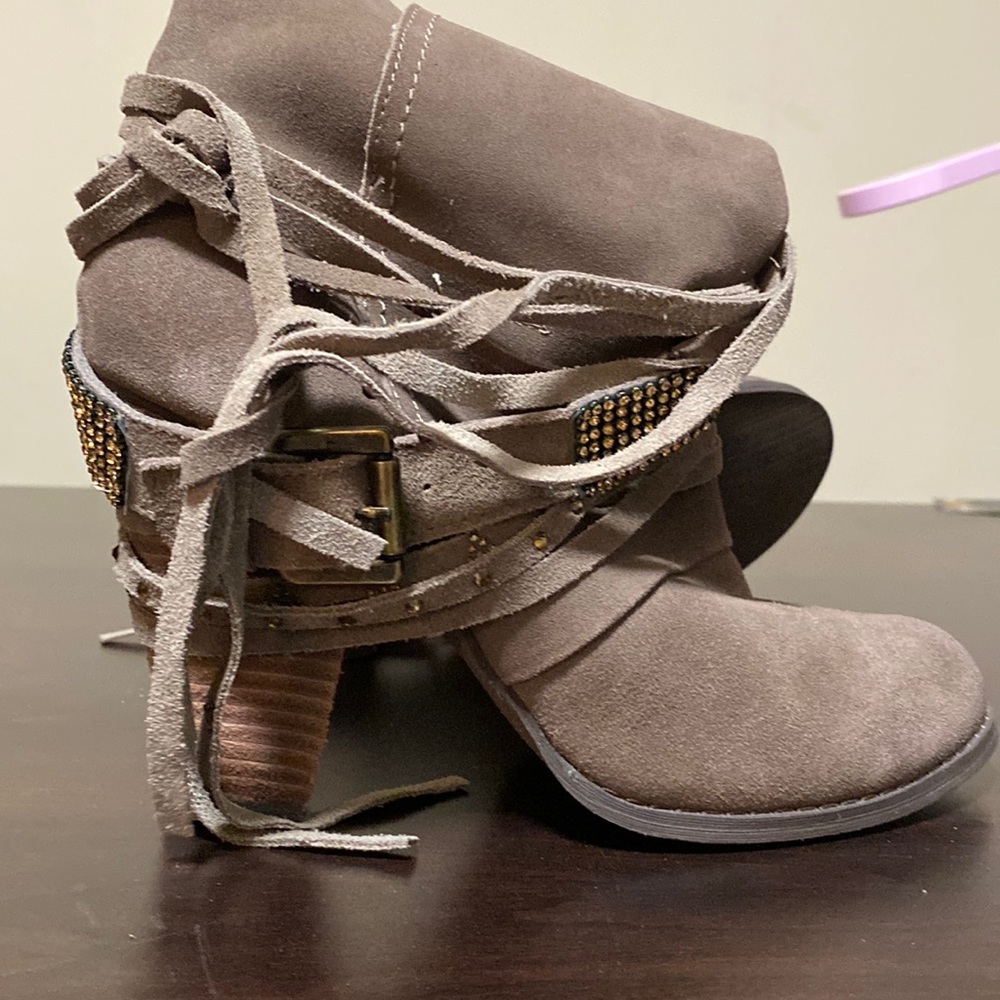 Naughty Monkey Brown Leather Santa Anna Rhinestone Boots Womens size 8